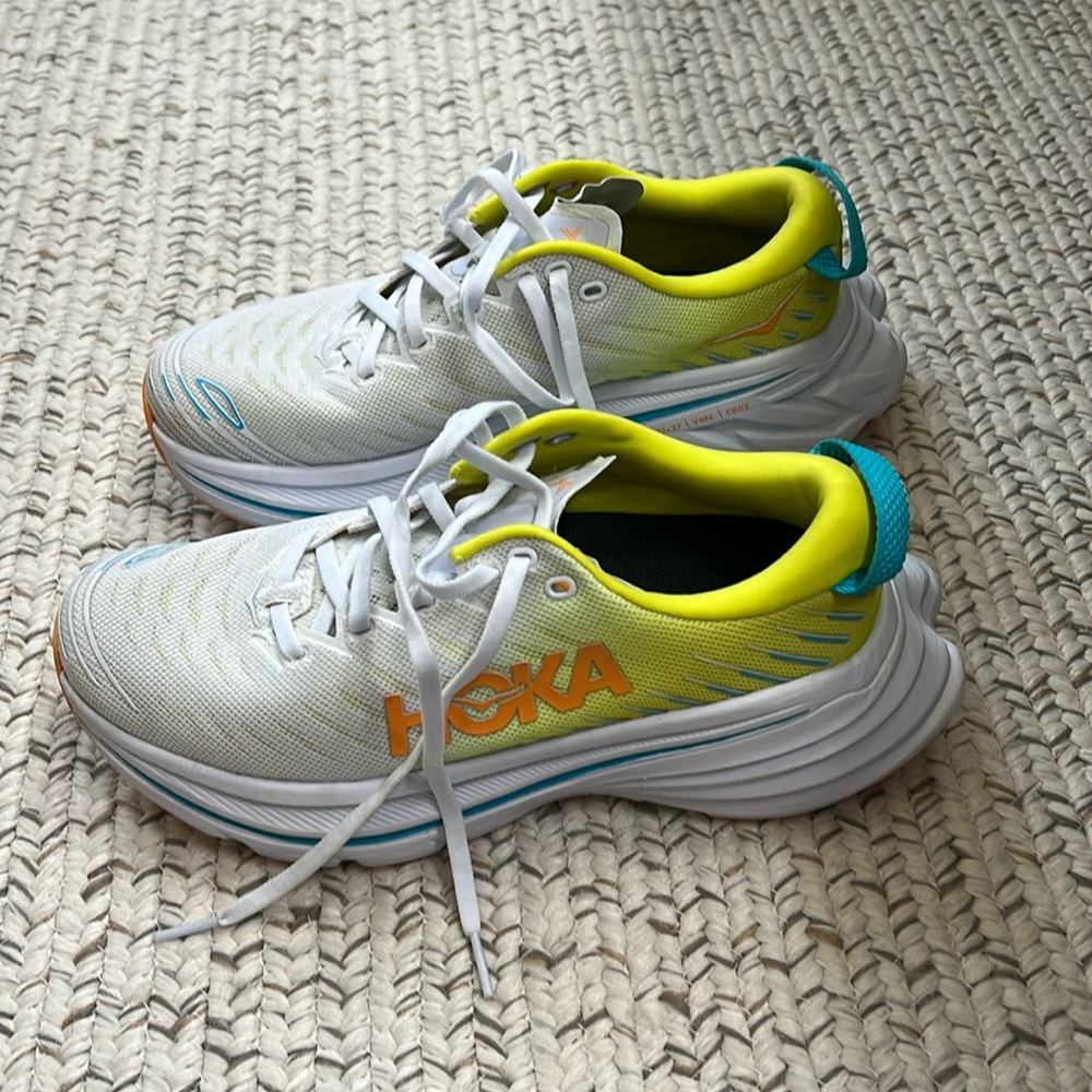 HOKA one one Bondi X |  7 | white yellow teal | worn twice | no stains tears